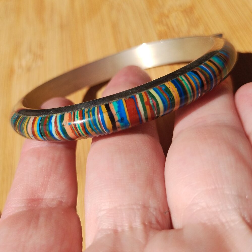 Jay King DTR mine finds Rainbow Calsilica bracelet magnetic hinged bangle 925 St